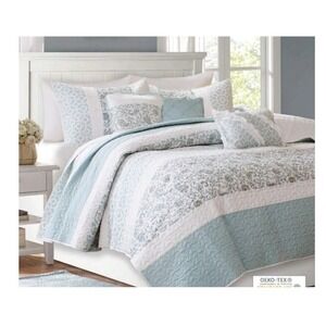 Madison Park 6 Piece Quilt Set Full/Queen Dawn Aqua NIP